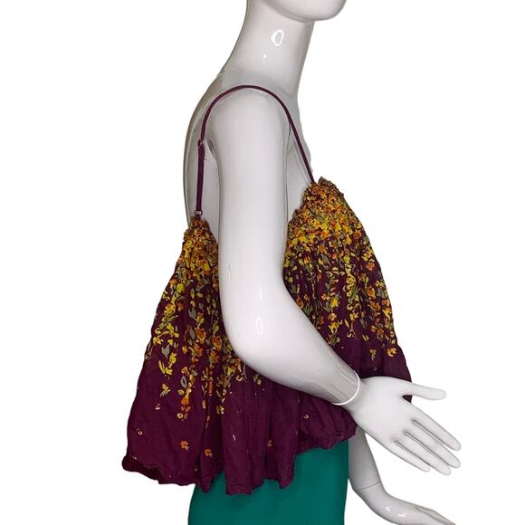 Free People Intimately Top Floral Print Spaghetti Straps Purple/Yellow Size M - Picture 5 of 8